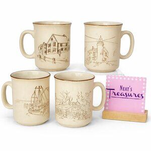 Collection Manoir CXY1 Cabins Docks Churches Lighthouses Stoneware Mugs Set of 4